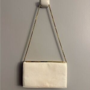 Vintage Crown by Garay Ivory Clutch Gold Chain Evening Bag 1950s 1960s